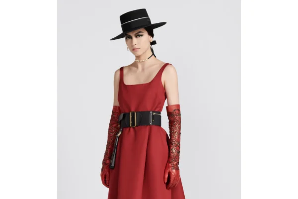 DIOR BELTED MID-LENGTH DRESS RED - Image 2