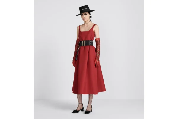 DIOR BELTED MID-LENGTH DRESS RED - Image 3