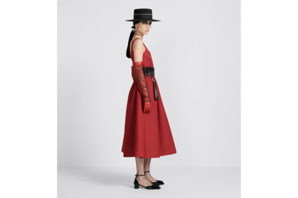 DIOR BELTED MID-LENGTH DRESS RED - Image 4