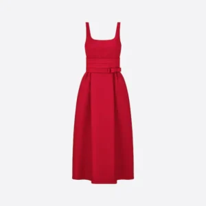 DIOR BELTED MID-LENGTH DRESS RED