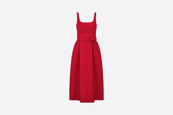 DIOR BELTED MID-LENGTH DRESS RED
