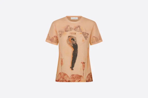 Beige Cotton Jersey and Linen with Fuego Motif T-SHIRT