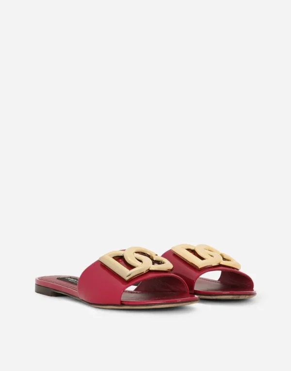 Polished calfskin sliders with DG logo