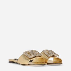 Foiled iguana-print calfskin slides with rhinestone-detailed DG logo