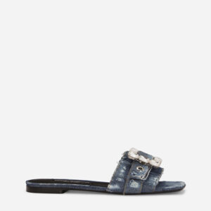 D&G Patchwork denim slides with rhinestone buckle