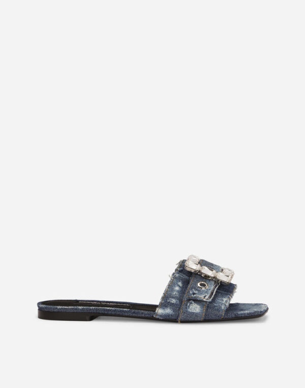 D&G Patchwork denim slides with rhinestone buckle