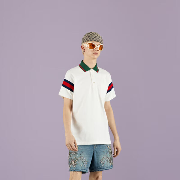 Cotton jersey polo with Web - Image 4
