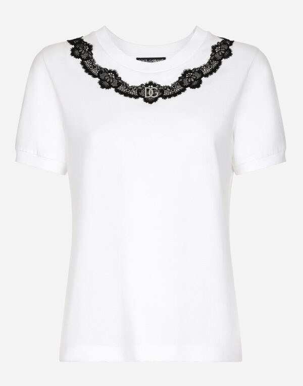Jersey T-shirt with DG logo and lace inserts