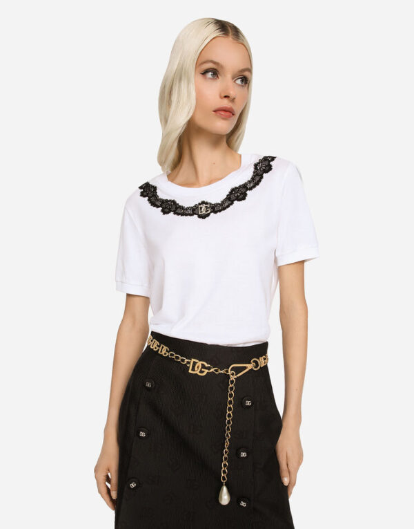Jersey T-shirt with DG logo and lace inserts - Image 2