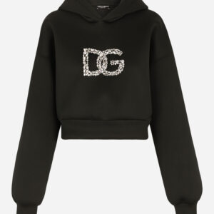 Technical jersey hoodie with crystal-embellished DG logo