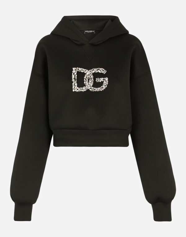 Technical jersey hoodie with crystal-embellished DG logo