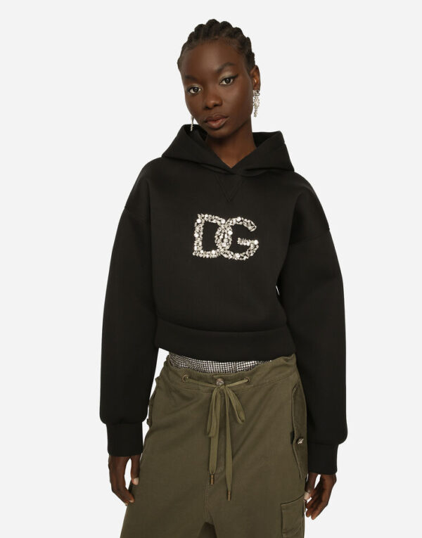 Technical jersey hoodie with crystal-embellished DG logo - Image 3