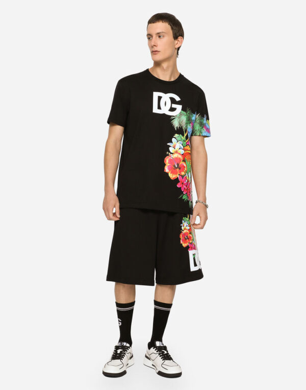 Cotton round-neck T-shirt with Hawaiian print - Image 2