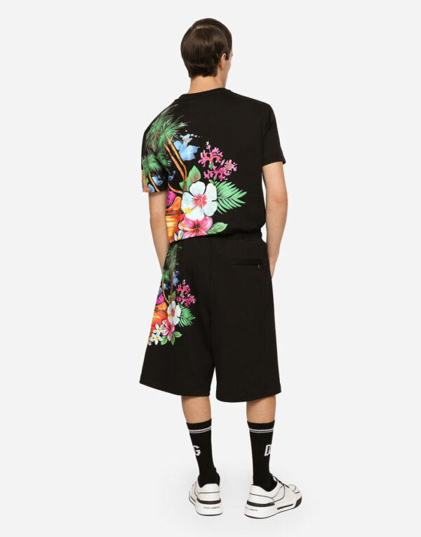 Cotton round-neck T-shirt with Hawaiian print - Image 3