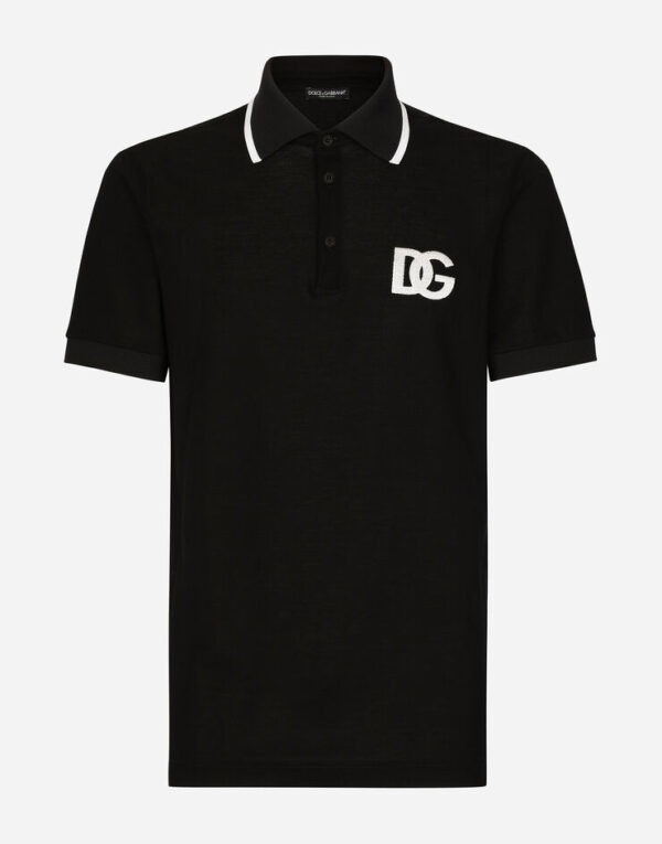Cotton piqué polo-shirt with DG embroidery - Image 4