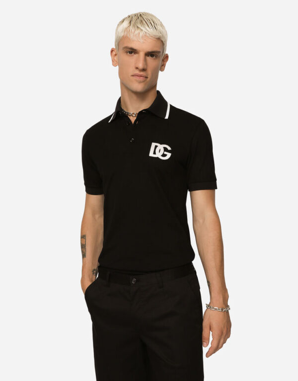 Cotton piqué polo-shirt with DG embroidery - Image 5