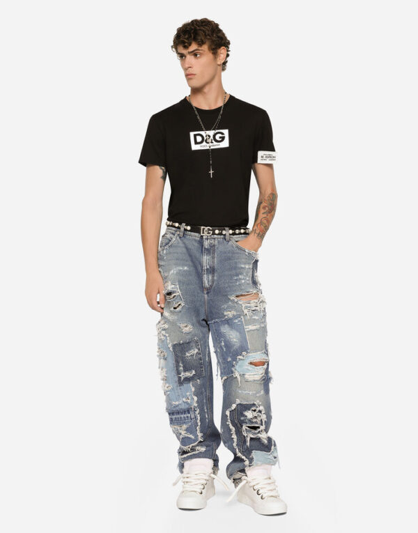 Men's D&G Cotton round-neck T-shirt with patch - Image 2