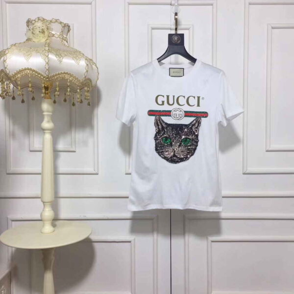 Gucci Sequined Mystic Cat Cotton T-Shirt - Image 6