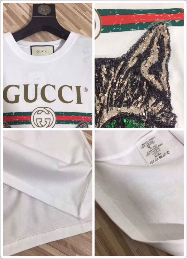 Gucci Sequined Mystic Cat Cotton T-Shirt