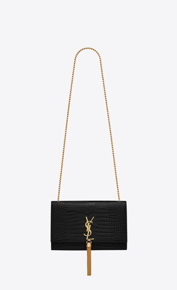 MEDIUM KATE TASSEL IN CROCODILE-EMBOSSED LEATHER