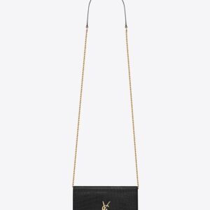KATE CHAIN WALLET WITH TASSEL IN CROCODILE-EMBOSSED SHINY LEATHER