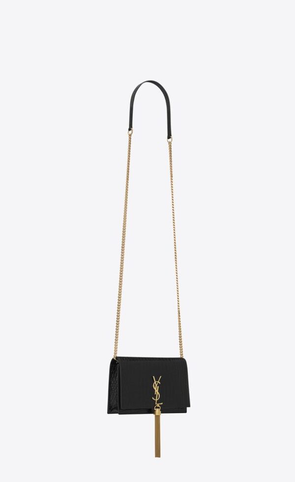 KATE CHAIN WALLET WITH TASSEL IN CROCODILE-EMBOSSED SHINY LEATHER - Image 6