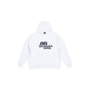 HAND DRAWN BB ICON HOODIE LARGE FIT IN WHITE