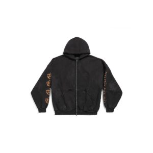 Men's HEAVY METAL OUTERWEAR ZIP-UP HOODIE OVERSIZED IN BLACK FADED