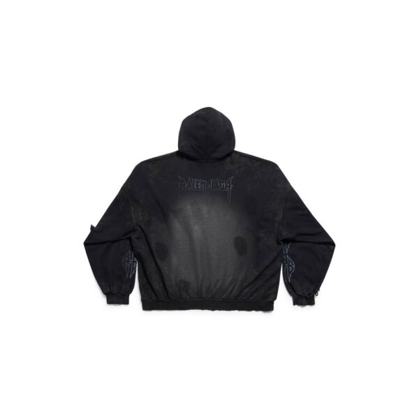 Men's PARIS MOON NO POCKET HOODIE OVERSIZED IN BLACK FADED - Image 2