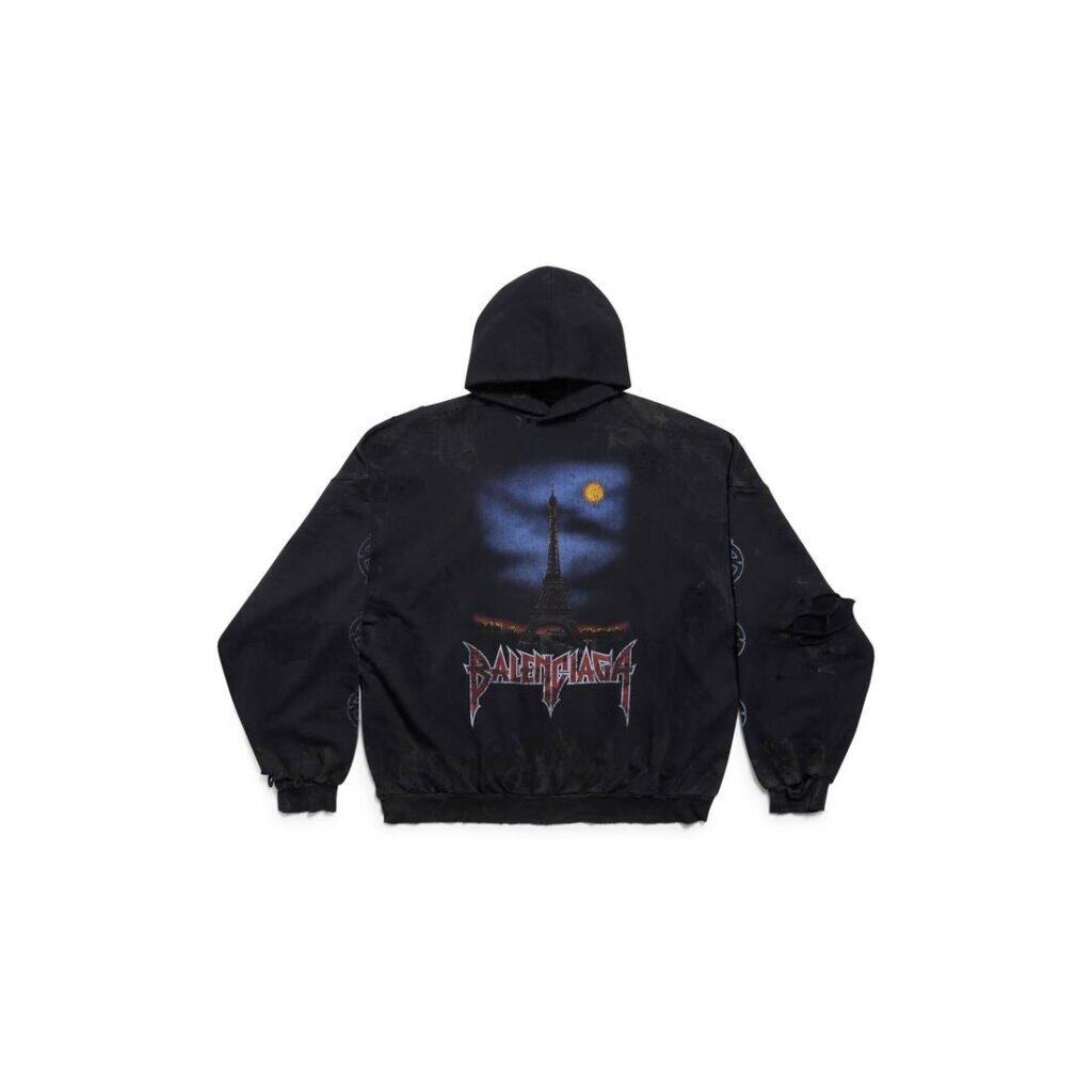 Men's PARIS MOON NO POCKET HOODIE OVERSIZED IN BLACK FADED