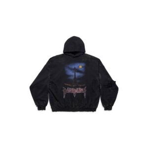 Men's PARIS MOON NO POCKET HOODIE OVERSIZED IN BLACK FADED