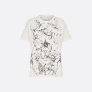 White Cotton Jersey with Melothesia Motif T-SHIRT