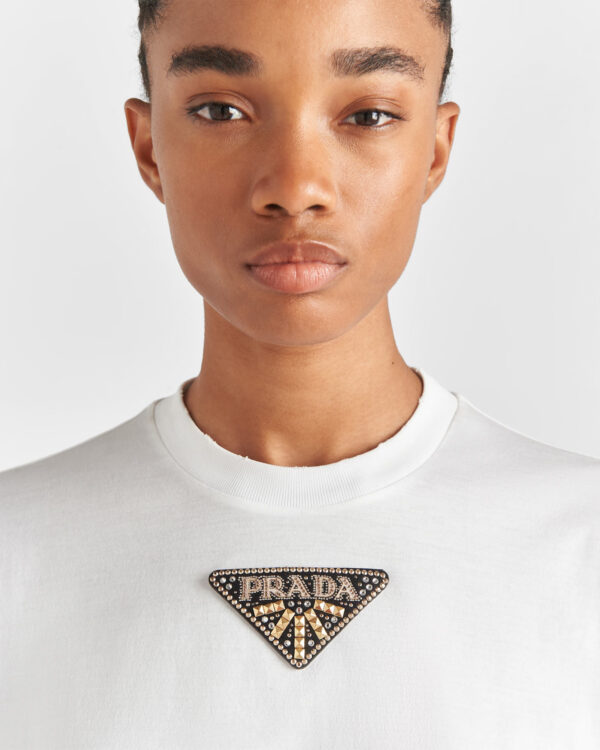 Prada Embroidered jersey T-shirt - Image 3