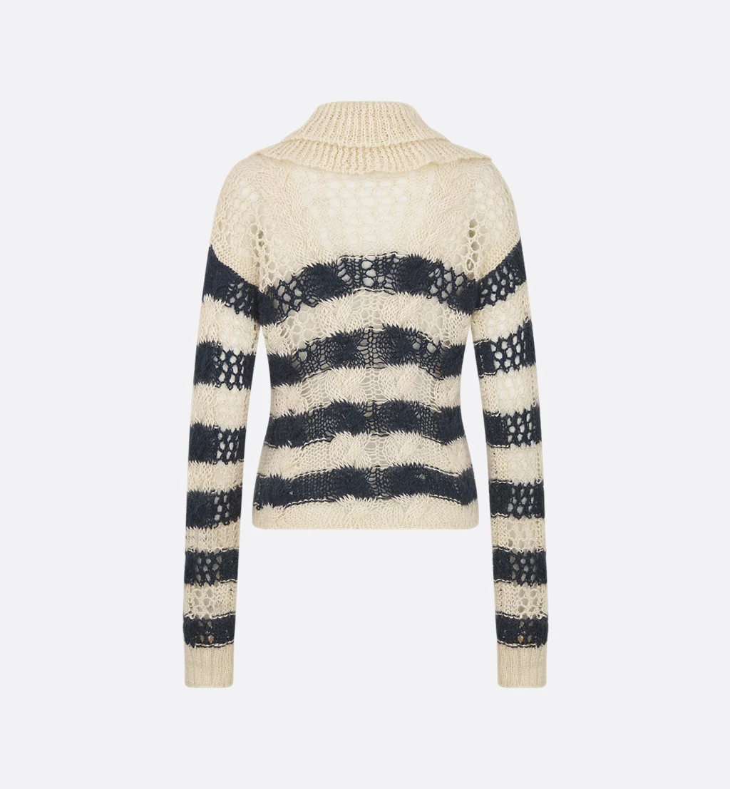 Dior Marinière Cardigan with Removable Ruched Collar - Image 2